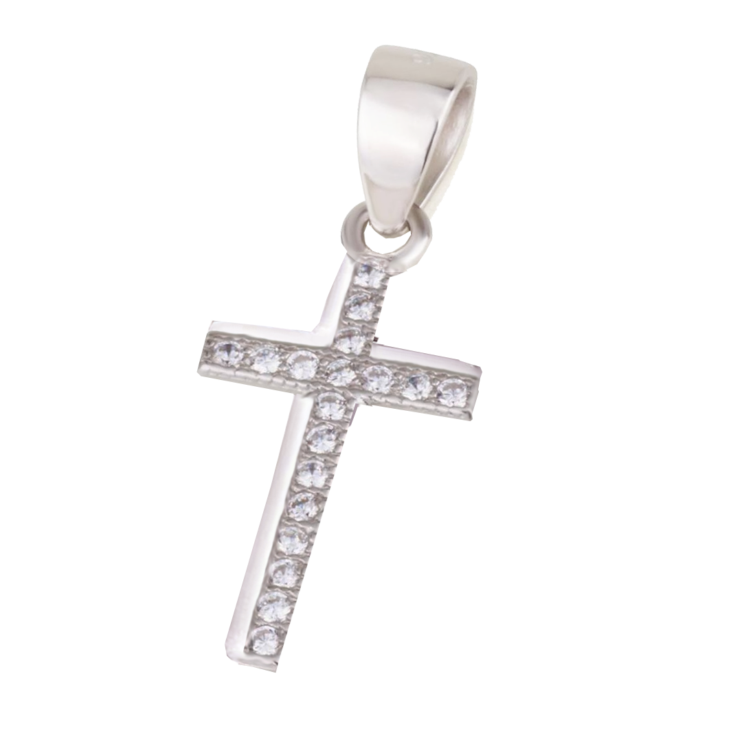 Silver Cross with Clear Crystals
